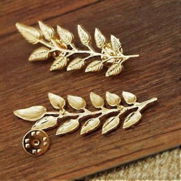 3 par Gentleman Dressbrosjer Enkel Elegant Dobbel Blad Krage Pin Brosje Gull Sølv Plante Brosje, gull