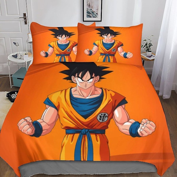 Dragon Ball Goku Premium -vuodevaatesetti piilovetoketjulla - 3-osainen anime-pussilakanasetti upealla 3D-painatuksella ja tyynyliinoilla, pojille ja Double200x200cm