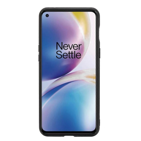 För OnePlus Nord 2 5G Dubbelspänne PU + TPU Stöttåligt Magnetiskt Skyddsfodral med Kortplats & Ställ Black