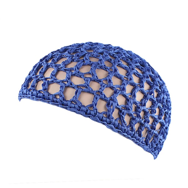 Hårnett i netting, heklet lue, fiskenett hårnett, snood-deksel ornament for soving Blue