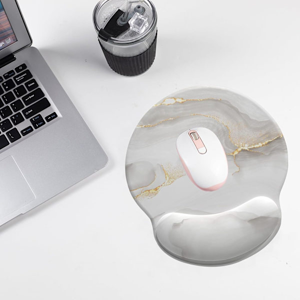 Ergonomiskt handledsstöd för musmatta, musmatta med handledsstöd, bekväm datormusmatta i gel för bärbar dator, smärtlindring (vit marmor)
