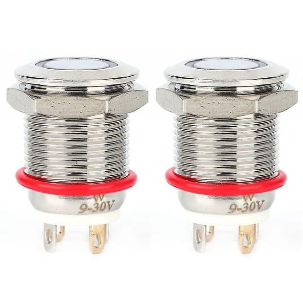2pcs 12mm 4-Pin Self-Resetting Metal Button Switch with LED Light IP65 Switch (White 100~240V)