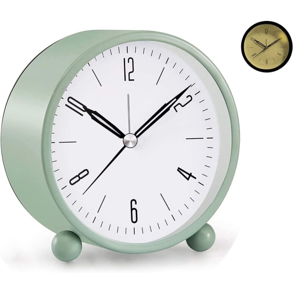 4" Hand Alarm Clock, Super Silent No Tick Battery Operated Loud Alarm Clock, Bedroom Bedside Table, Office Study Work Gift Clock - Green