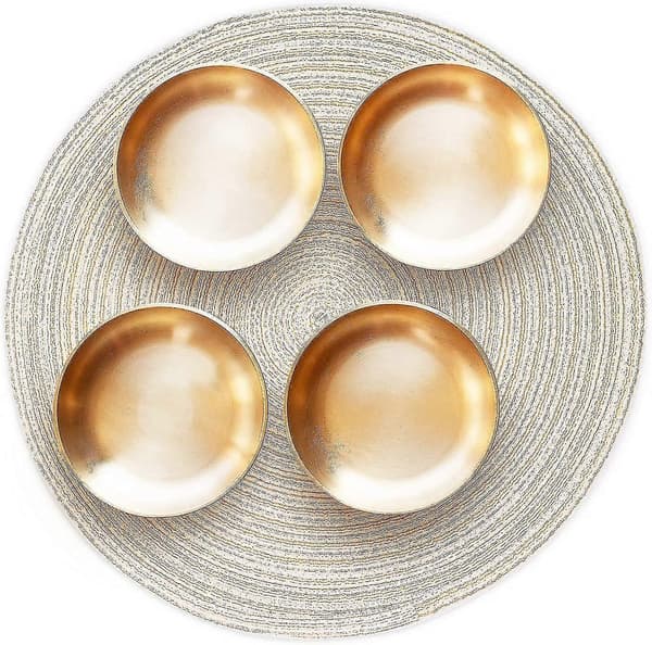 Vevde runde spisebrikker sett, 4 stk 30 cm bordbrikker i bomull (beige)