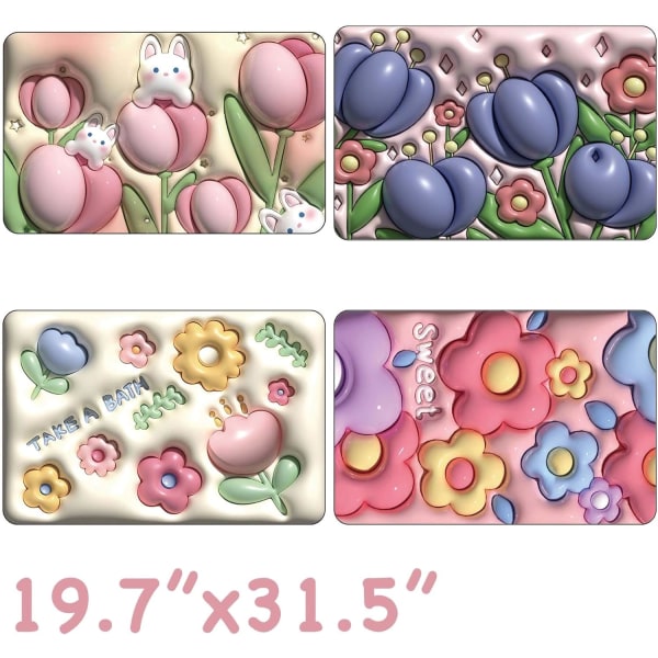 Badrumsmatta, 5D-tryckt badrumsmatta, innovativt kiselgurmaterial, superabsorberande, snabb torkning, halkfri gummibotten (Blomma 4)