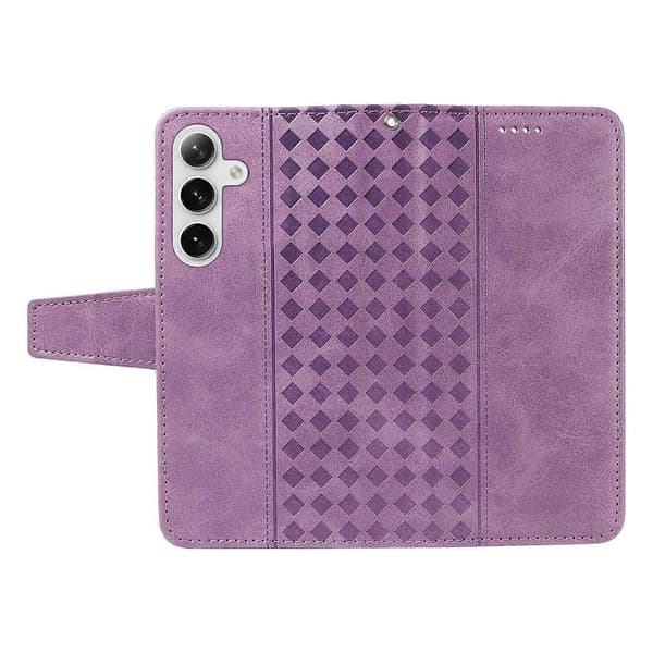 Leather Case with Wallet Stand and Grid Pattern for Samsung Galaxy S24+(Plus)/ Galaxy S25+(Plus) (Light Purple)