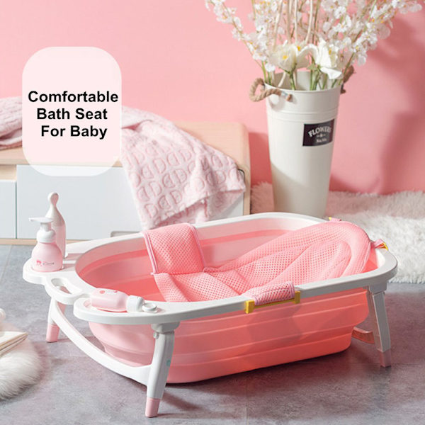 Baby badekar sæde spædbarn badekar sæde støtte måtte, justerbar komfortabel skridsikker baby brusebad net badekar sidde op mesh-pink