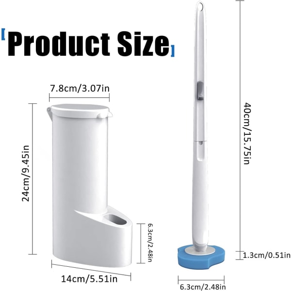 Engangs toiletbørste med 16 udskiftelige toiletbørstehoveder med holder Engangs til badeværelsesrengøring