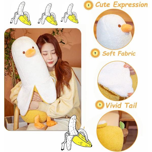 Banan And Duck Plys - Sød And Duck Plysdyr Kast Plys Legetøj Blød Krammepude (Hvid, 19.7\")
