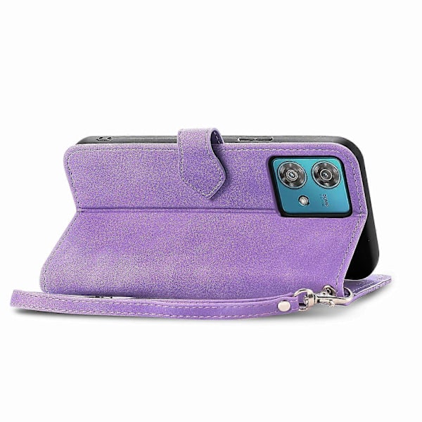 Kompatibel med Motorola MOTO G84 Zip Lomme Magnetisk Kortholder med Håndleddsstropp Lommebokveske for Motorola MOTO G84 Purple