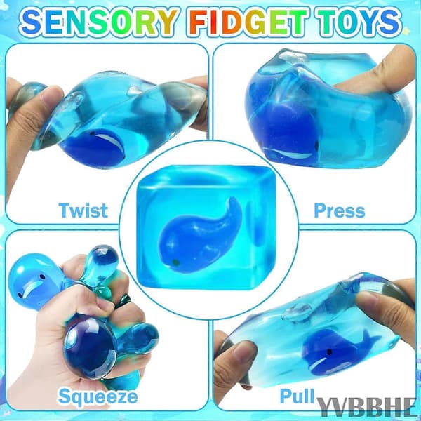 Squishy Stress Cube Fidget Legetøj Voksne - Glød i Mørke Blæksprutte Sensorisk Legetøj til Børn med Autisme Stressbolde til Børn Klemmelegetøj mod Angst Sto E
