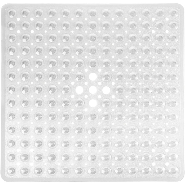 Dusjbadematte sklisikker, 21x21 tommer, myk firkantet badematte for badekar med sugekopper og dreneringshull, stallgulvmatter, klar