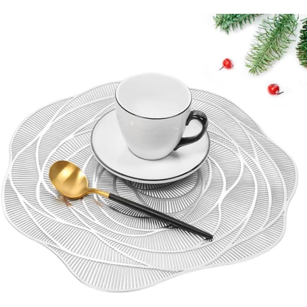 Bitar Silver bordstablett, ihåligt rund bordstablett, runda bordstabletter Plastmatta, används för värmeisolering av tallrikar och bordsdekorationer (silver)