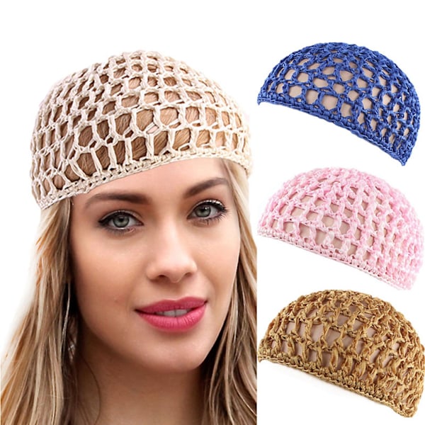 Hårnett i netting, heklet lue, fiskenett hårnett, snood-deksel ornament for soving Gray