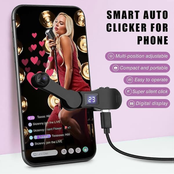 Automatic Clicker Phone Screen Device Speed Clicker for Android IOS Apps, Continuous Clicking for Games, Live Streams Likes Natural