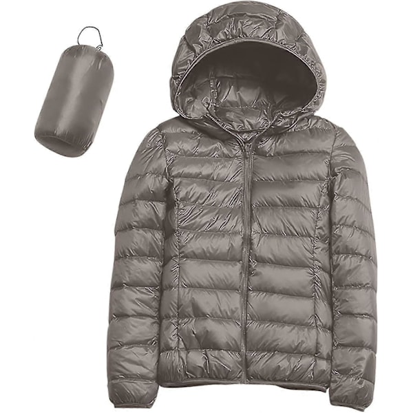 Lättvikts Dunjacka med Huva för Dam, Packbar Vadderad Jacka, Ultralätt Kort Dunjacka med Förvaringsväska från GuanGuan E-khaki X-Large