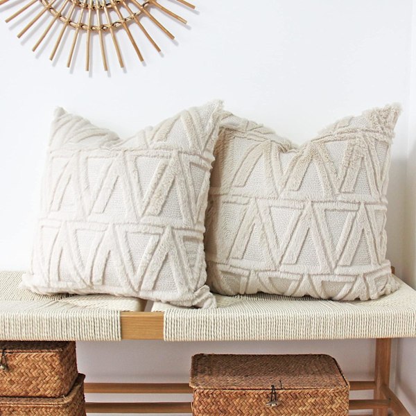 Plys Kort Uld Fløjl Pudebetræk Luksus Stil Pudebetræk Kunstig Pels Fluffy Sofa Pudebetræk 2 stykker 18 x 18 tommer Beige