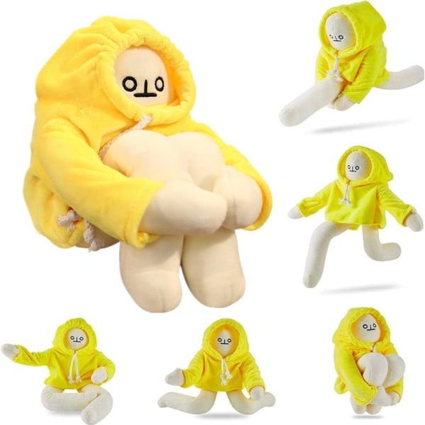 Mjuk bananman leksak, 16 tum konstig bananman docka med magnet, rolig poserbar dekompressionsleksak plyschdjur docka presenter (gul)