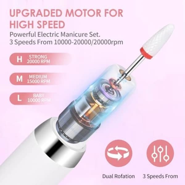 Electric Nail File, Professional, Rechargeable with Ceramic Nail Drill