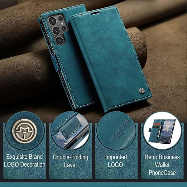 Samsung Galaxy S25 Ultra -kotelolle CASEME 013 -sarjan korttipidike, jalustallinen nahkainen puhelinkotelo - Kahvi Multicolor Blue