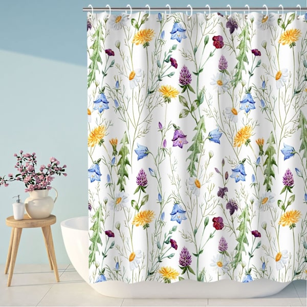 Blomster bruseforhæng, Blomster bruseforhæng, Farverigt blomster bruseforhæng til badeværelse, Grønt blad og vildblomst bruseforhæng, 72\" x 72\" tommer