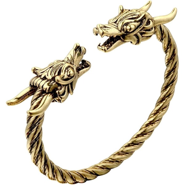 Heyone Antik Norse Viking Dubbelt Drakhuvud Vridet Armband Armband Arm Ring Justerbara herrsmycken