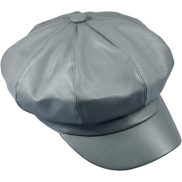 Nyhetspojkekepsar för kvinnor, PU-läder Cabbie Painter Hat Gatsby Ivy Beret Cap