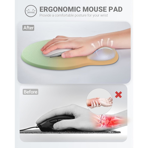 Ergonomisk musmatta handledsstöd, bekväm musmatta handledsstöd, lindra handledssmärta gelmusmatta, halkfri (gradient gul grön)