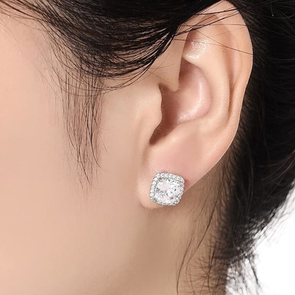 Cubic Zirconia Örhängen Studs, CZ Stud Örhängen YOMELA Vitguld 10MM Fyrkantigt Runt Teardrop Heart Halo Stud Örhängen Hypoallergena för kvinnor