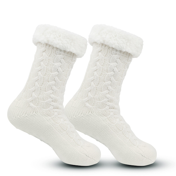 Herr Fuzzy Tofflor Strumpor Vinter Mysig Mjuk Stuga Varm Mjuk Fleece Foder Tjock Bekväm Stickad Icke Halkskydd Jul Hemstrumpor Vit