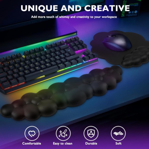 Black Cloud handledsstöd för tangentbord och mus - Ger extra komfort för din handled - Ergonomiskt tangentbord handledsstöd/tangentbord med handledsstöd