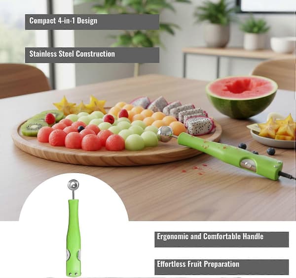 4i1 Frugtske i Rustfrit Stål med Melonudstikker til Nem Skæring og Servering