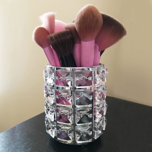 Makeup børsteholder Organizer Golden Crystal Bling Personlig Guld Kam Børster Pen Blyant Opbevaringsboks Beholder (Crystal Pot-Sliver)