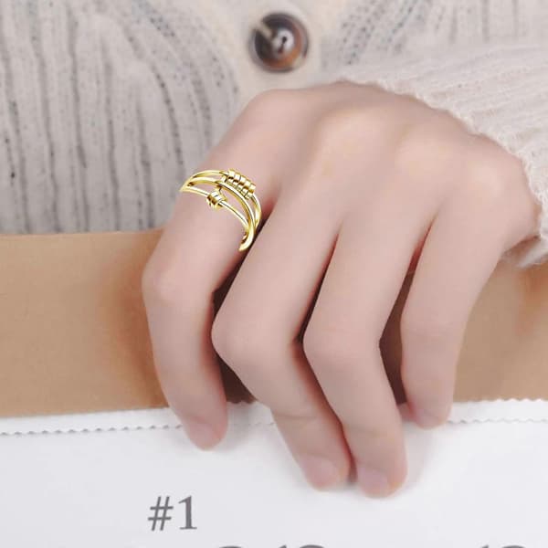 Creative Open Ring with Rotatable Beads Adjustable Stress Relief for Women Girls