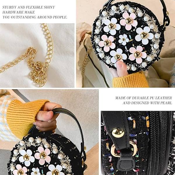 Lille pige toddler crossbody taske med perleblomster mini søde prinsesse håndtasker skulderkæde taske