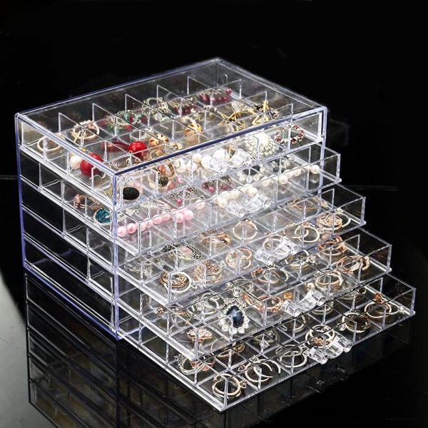 Earring Storage Box Organizer, Acrylic Jewelry Storage Box Holder 5 Drawers Transparent Jewelry Display Stand with 120 Small (Clear)