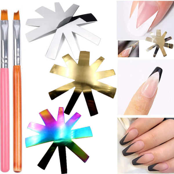 Nagelkonstmall - J-formad färgglad + silver + guld + mahogny svalstjärtblomma penna/rosa fyrkantig Grace penna