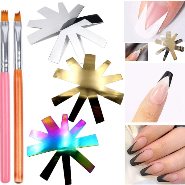 Nail Art Template-J-shaped Colorful + Silver + Gold + Mahogany Swallowtail Flower Pen/Pink Square Grace Pen