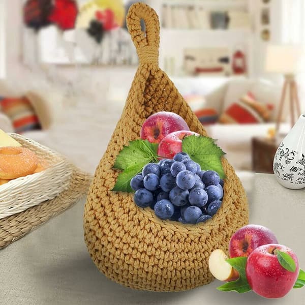 Hanging Basket, Fruit Basket, Wall Mounted Hanging Basket 21x21cm, Macrame Fruit Basket, Woven Basket, Wall Mounted Hanging Storage Baskets