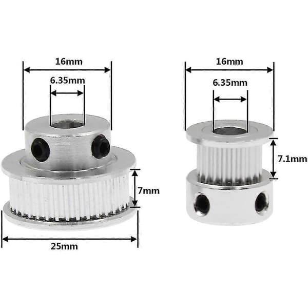 2 sæt GT2 synkroniseringsremsskiver i aluminium til 3D-printer CNC mekanisk drev