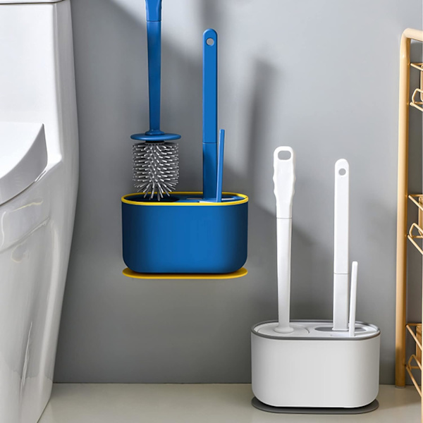 1 Toiletbørste, Toiletbørste og Holdere, Vægmonteret Toiletbørste, Flad Silikone Toiletbørste, Toiletbørste, Hurtigtørrende Langskaftet Badeværelse