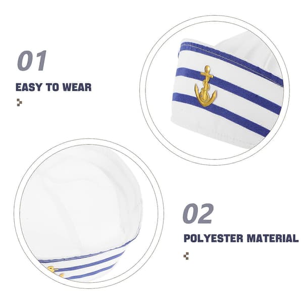 Cosplay kapteinhatt for voksne 6 stk hvit polyester sjømannshatt kostyme
