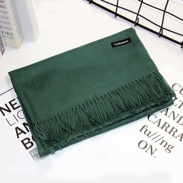 Cashmere Sjal Uld Shawl Ensfarvet Faux Cashmere Varmt Sjal Marineblå Tassel Sjal Til Kvinder Til Kvinder Dark green 70*200cm