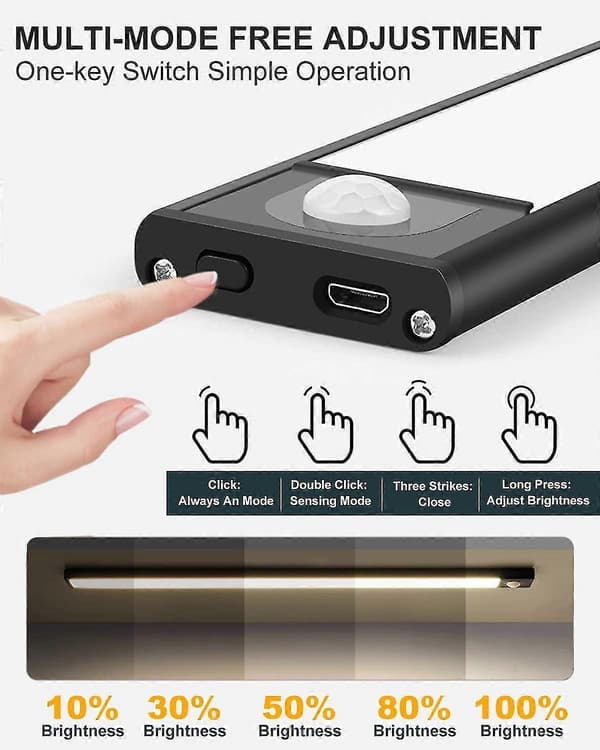 Motion Sensor 31 LED with Stepless Dimming, USB Rechargeable Cabinet Light