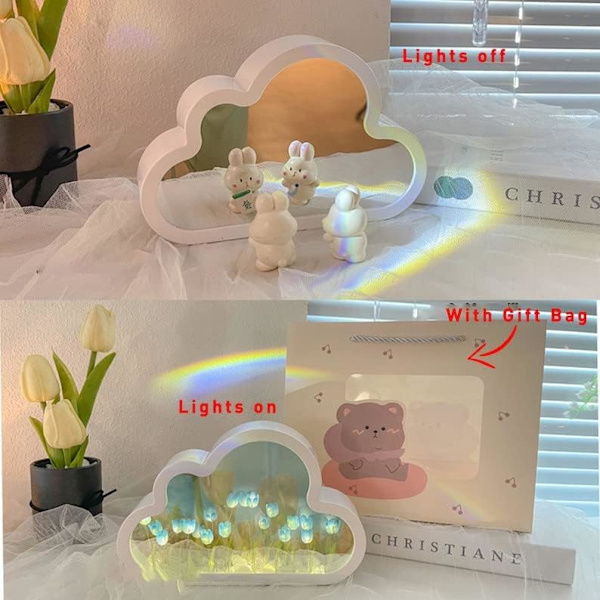 DIY Tulpan Nattlampa, Moln Spegel Simulering Blomma Sovrum Sängbord Lampa, Heminredning, Rum Dekor för Tonårsflickor, Ljus (Lila)