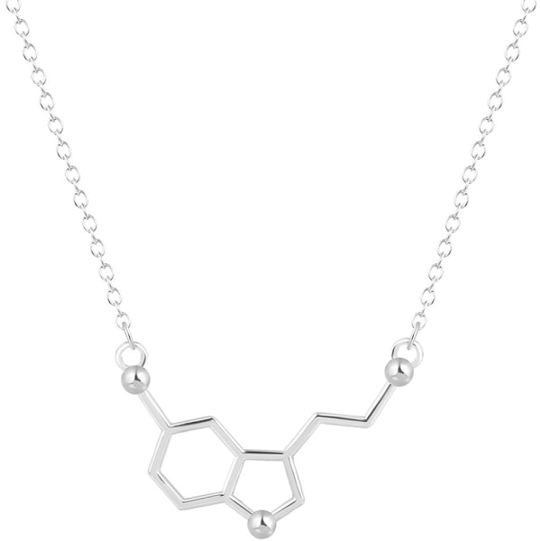 Silver Serotonin Molecule Hängsmycke Halsband, Organisk kemi smycken för vetenskapsälskare, present till en vetenskapsstudent