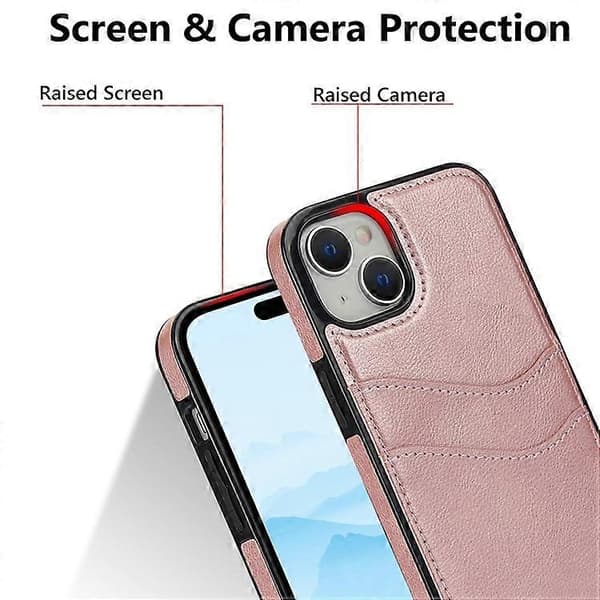 Compatible case for iPhone 13 mini, scratch-resistant PU+TPU phone case with card holder (Rose Gold)