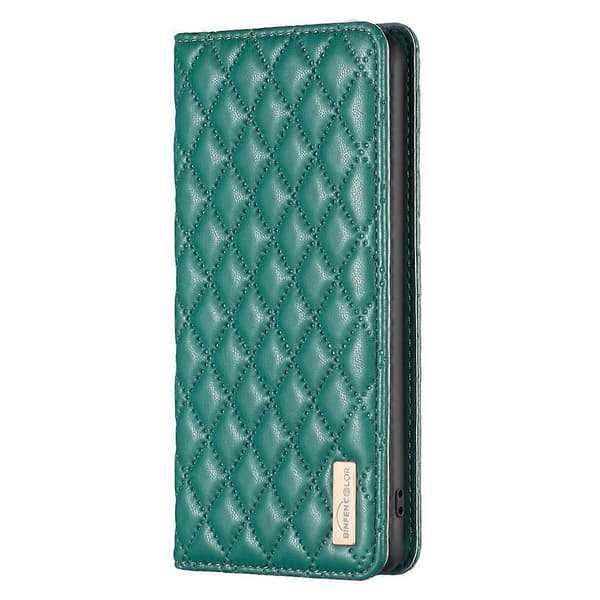 Diamantmønstret magnetisk flip-læderetui til iPhone 12 Pro Max (grøn)