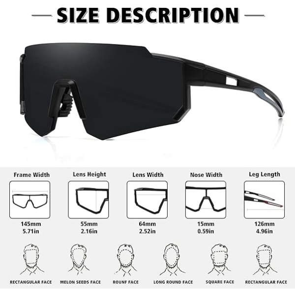 Polariserade sportsolglasögon för män Kvinnor,Köra Fiske Cykling Mountainbike Solglasögon UV400 Skydd