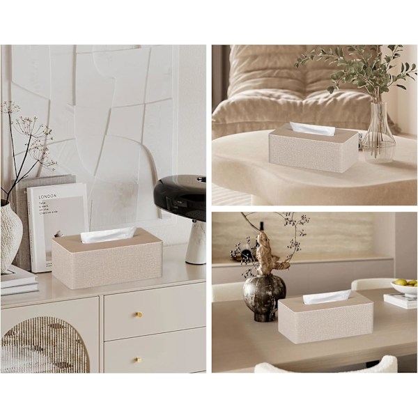 Rektangulær serviettboksdeksel 9,8 tommer (L) x 5,3 tommer (B) x 5,1 tommer (H) for kommode baderomsdekor (Beige)